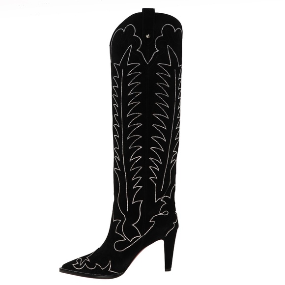 Christian Louboutin Boots Santia Botta Strass 85 Black Suede Size 39.5 US New - Picture 4 of 9